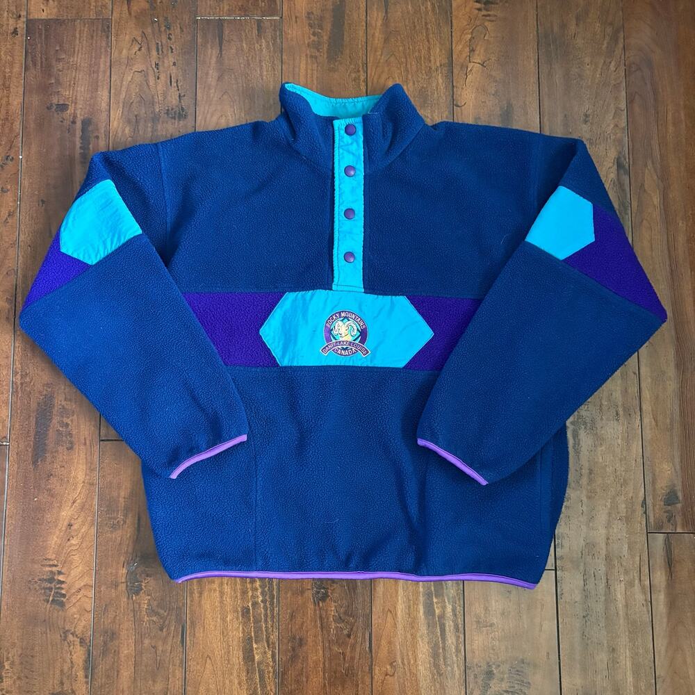 Vintage 90s Mountain Memories Sweater Mens M Blue Boxy Fit Retro Rocky Mountain